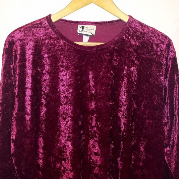 Vintage Visage Velvet Long Sleeve Tunic Blouse-X Large-Lined-Burgundy-90s-Grunge - Picture 2 of 8
